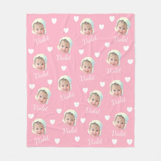 Baby foto, kalligrafie gepersonaliseerde herhaling fleece deken (Voorkant)