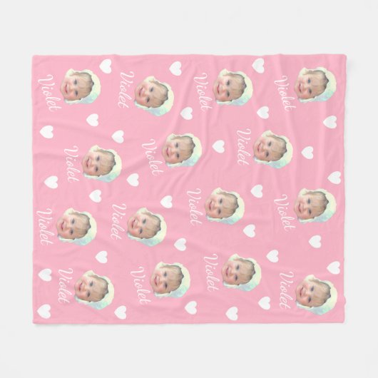 Baby foto, kalligrafie gepersonaliseerde herhaling fleece deken (Voorkant (Horizontaal))