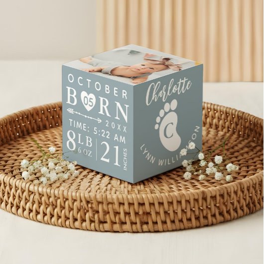 Baby Foto Keepakes & Birth Stats Blue Monogram Kubus
