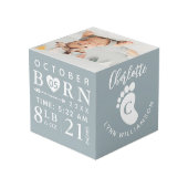 Baby Foto Keepakes & Birth Stats Blue Monogram Kubus (Achter hoekig)