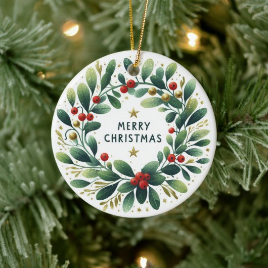 Baby Foto Kerst Mistletoe Krans Keramisch Ornament (Boom)