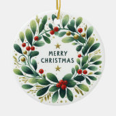 Baby Foto Kerst Mistletoe Krans Keramisch Ornament (Voorkant)