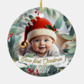 Baby Foto Kerst Mistletoe Krans Keramisch Ornament (Achterkant)