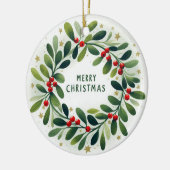 Baby Foto Kerst Mistletoe Krans Keramisch Ornament (Links)