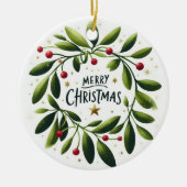 Baby Foto Kerst Mistletoe Krans Keramisch Ornament (Voorkant)