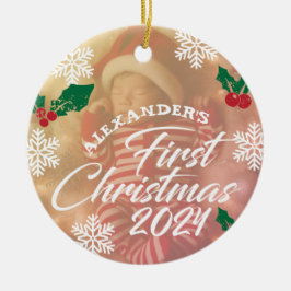Baby Foto Kerst Mistletoe Krans Keramisch Ornament