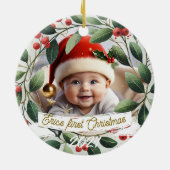 Baby Foto Kerst Mistletoe Krans Keramisch Ornament (Achterkant)