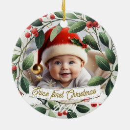 Baby Foto Kerst Mistletoe Krans Keramisch Ornament