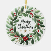 Baby Foto Kerst Mistletoe Krans Keramisch Ornament (Voorkant)