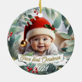 Baby Foto Kerst Mistletoe Krans Keramisch Ornament