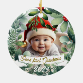 Baby Foto Kerst Mistletoe Krans Keramisch Ornament