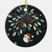 Baby Foto Kerst Mistletoe Robin Krans Keramisch Ornament (Voorkant)
