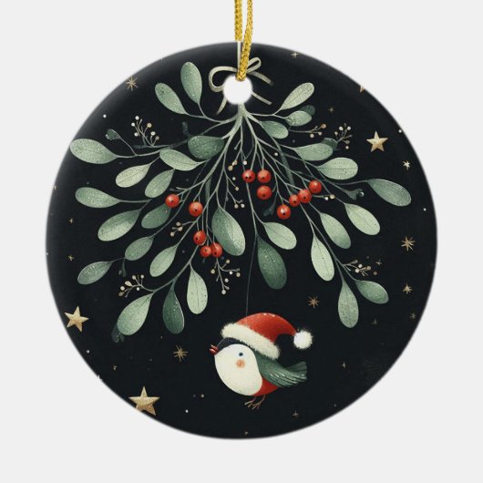 Baby Foto Kerst Mistletoe Robin Krans Keramisch Ornament (Voorkant)