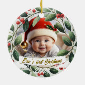 Baby Foto Kerst Mistletoe Robin Krans Keramisch Ornament (Achterkant)