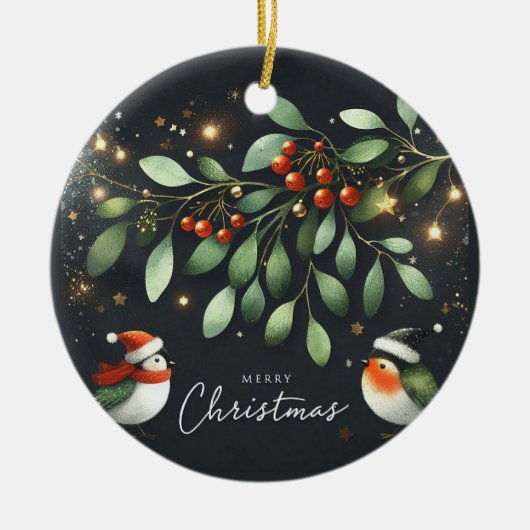 Baby Foto Kerst Mistletoe Robin Krans Keramisch Ornament (Voorkant)