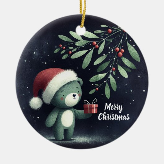 Baby Foto Kerst Mistletoe Robin Krans Keramisch Ornament (Voorkant)