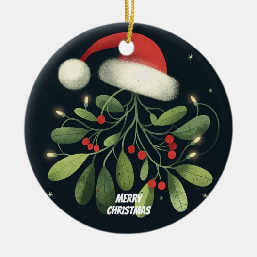 Baby Foto Kerst Mistletoe Robin Krans Keramisch Ornament (Voorkant)