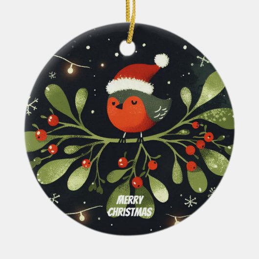 Baby Foto Kerst Mistletoe Robin Krans Keramisch Ornament (Voorkant)