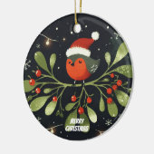 Baby Foto Kerst Mistletoe Robin Krans Keramisch Ornament (Links)