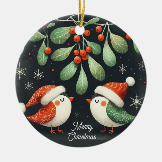 Baby Foto Kerst Mistletoe Robin Krans Keramisch Ornament (Voorkant)