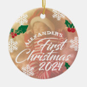 Baby Foto Kerst Mistletoe Schattige Rendier Keramisch Ornament (Voorkant)