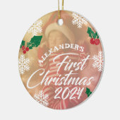Baby Foto Kerst Mistletoe Schattige Rendier Keramisch Ornament (Links)