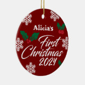 Baby Foto Kerst Mistletoe Sneeuwvlokken Keramisch Ornament (Rechts)