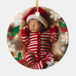 Baby Foto Kerst Mistletoe Sneeuwvlokken Keramisch Ornament