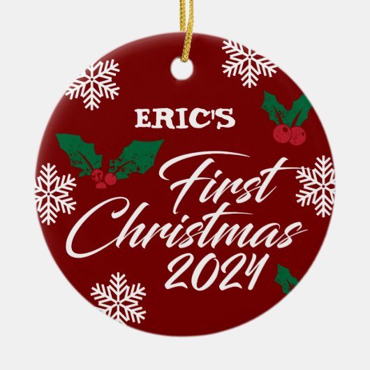 Baby Foto Kerst Mistletoe Sneeuwvlokken Keramisch Ornament (Voorkant)