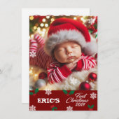 Baby Foto Kerst Mistletoe Sneeuwvlokken Menu (Voorkant / Achterkant)