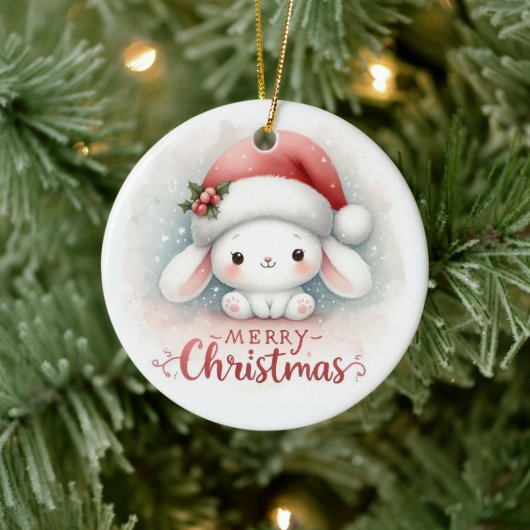Baby Foto Kerst Schattige Bunny Keramisch Ornament (Boom)