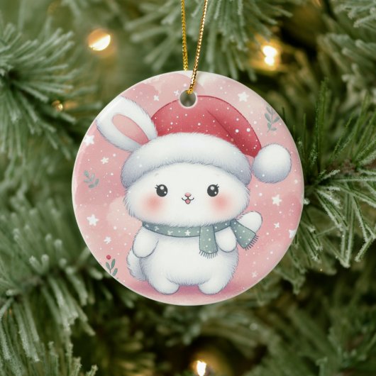 Baby Foto Kerst Schattige Bunny Keramisch Ornament (Boom)