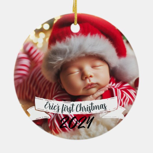 Baby Foto Kerst Schattigee Robins Keramisch Ornament (Achterkant)