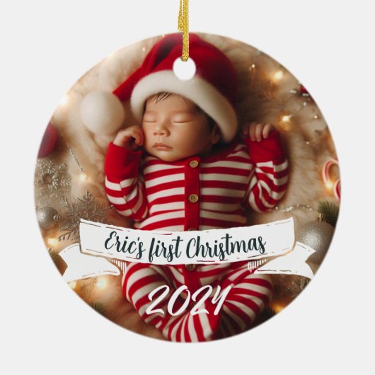 Baby Foto Kerst Schattigee Robins Keramisch Ornament (Achterkant)