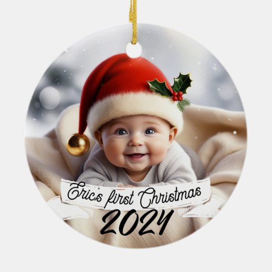 Baby Foto Kerst Schattigee Vos Keramisch Ornament (Achterkant)