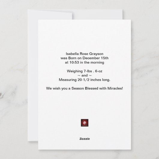 Baby Foto kerstgeboorte aankondiging (Achterkant)