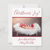 Baby Foto Kerstvreugde Met Namen Rood Feestdagenkaart (Voorkant)