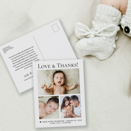 Baby Foto Liefde en Bedankt Geboorteaankondiging Briefkaart