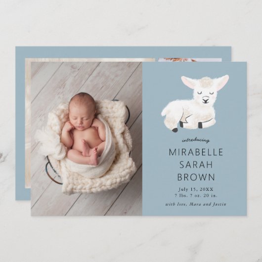 Baby Foto Little Lamb Birth Aankondiging (Voorkant / Achterkant)