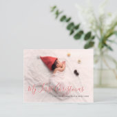 Baby Foto met eerste kerstdag Rood Script-feestdag Aankondigingskaart (Staand voorkant)
