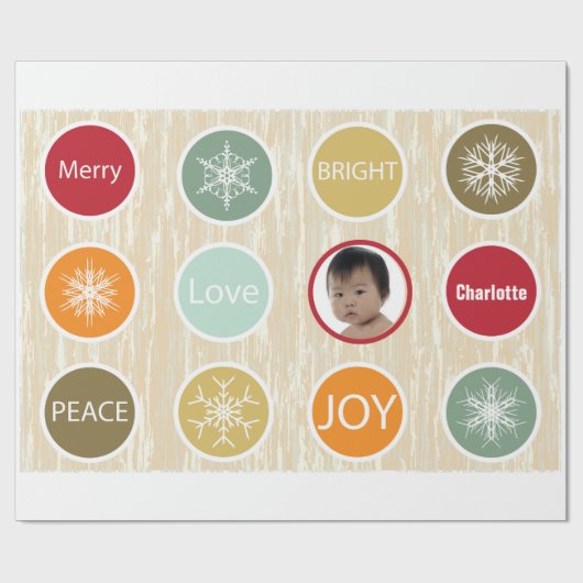 Baby Foto met kerstfeestdag Merry Bright Cadeaupapier (Vlak)