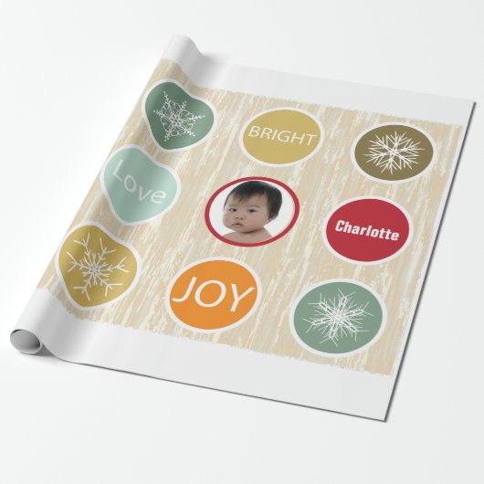 Baby Foto met kerstfeestdag Merry Bright Cadeaupapier (Uitgerold)