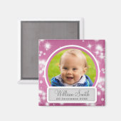Baby Foto met naam & datum Winter Sparkle Pink Magneet (Voorkant / Achterkant)
