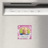 Baby Foto met naam & datum Winter Sparkle Pink Magneet (Insitu (Vaatwasser))