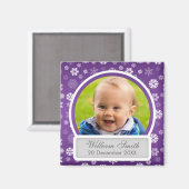 Baby foto met naam & datum wintersneeuwvlok magneet (Voorkant / Achterkant)