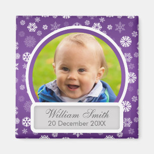 Baby foto met naam & datum wintersneeuwvlok magneet