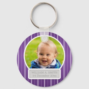 Baby Foto met naam Elegant Stripes Paars Sleutelhanger