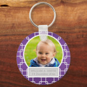 Baby Foto met naam Elegant Trellis Paars Sleutelhanger (Voorkant)