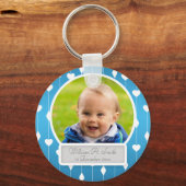 Baby Foto met naam, hart en diamanten blauw Sleutelhanger (Voorkant)