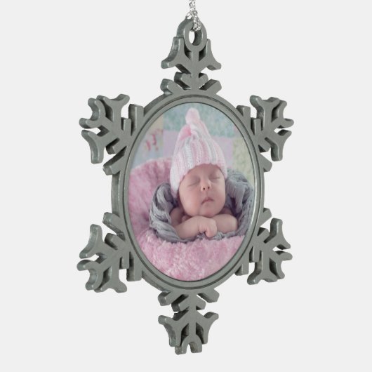 Baby Foto met speciale kerstversiering Tin Sneeuwvlok Ornament (Links)